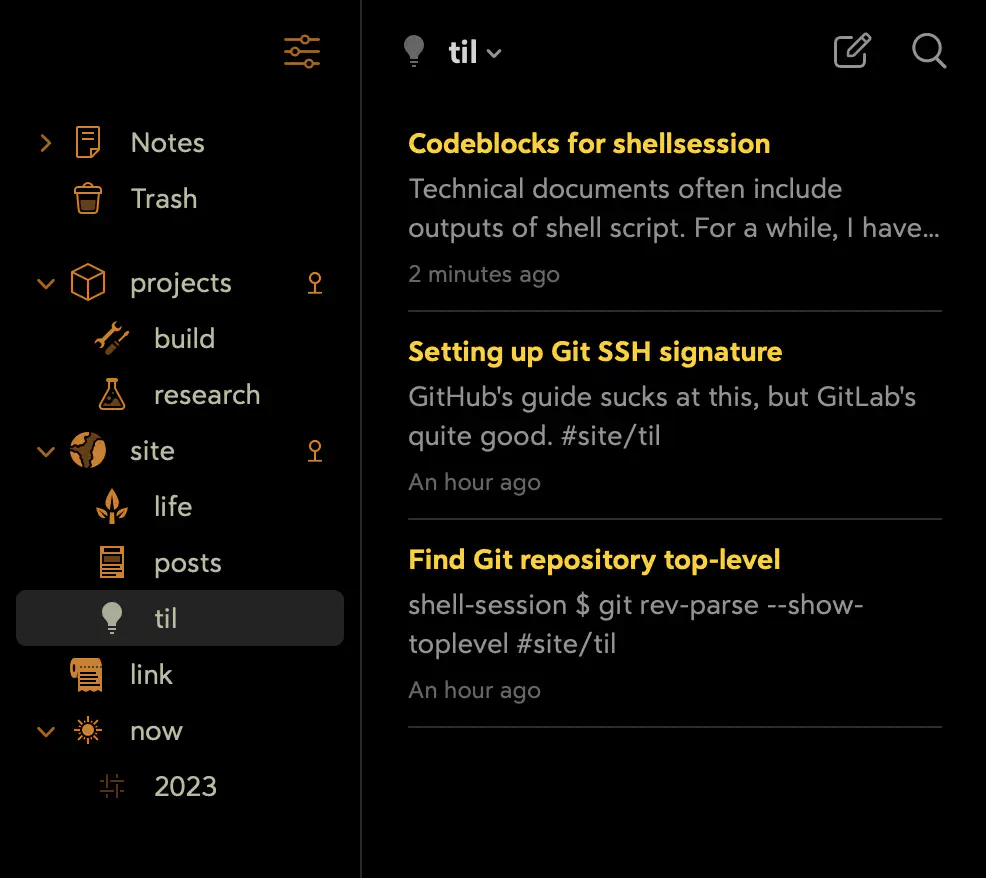 Preview of sidebar in Bear.